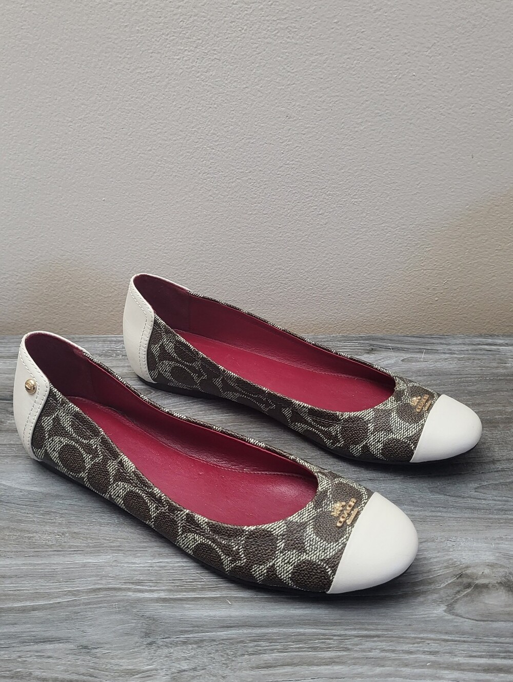 Coach Chelsea Monogram Ballet Flats Brown/White Size 9 B - Picture 3 of 10